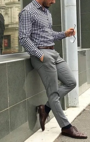 Checked Shirt with Grey Pants