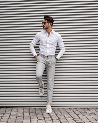 Classic White Shirt with Grey Pants