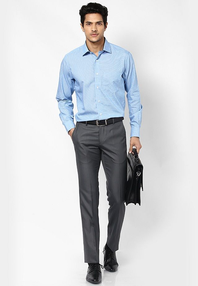 Light Blue Shirt with Grey Pants