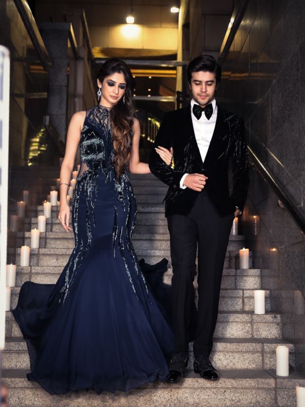 Modern Glamour Engagement couple dress