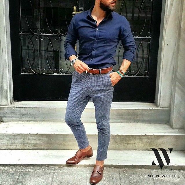 Navy Blue Shirt with Grey Pants