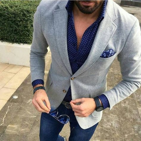 Navy Blue Shirt with Grey Pants