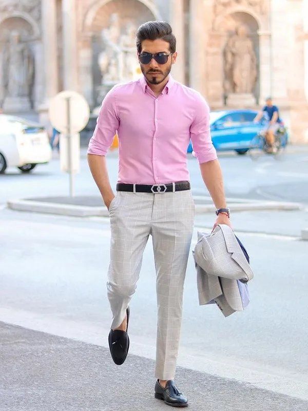 Pink Shirt with Grey Pants